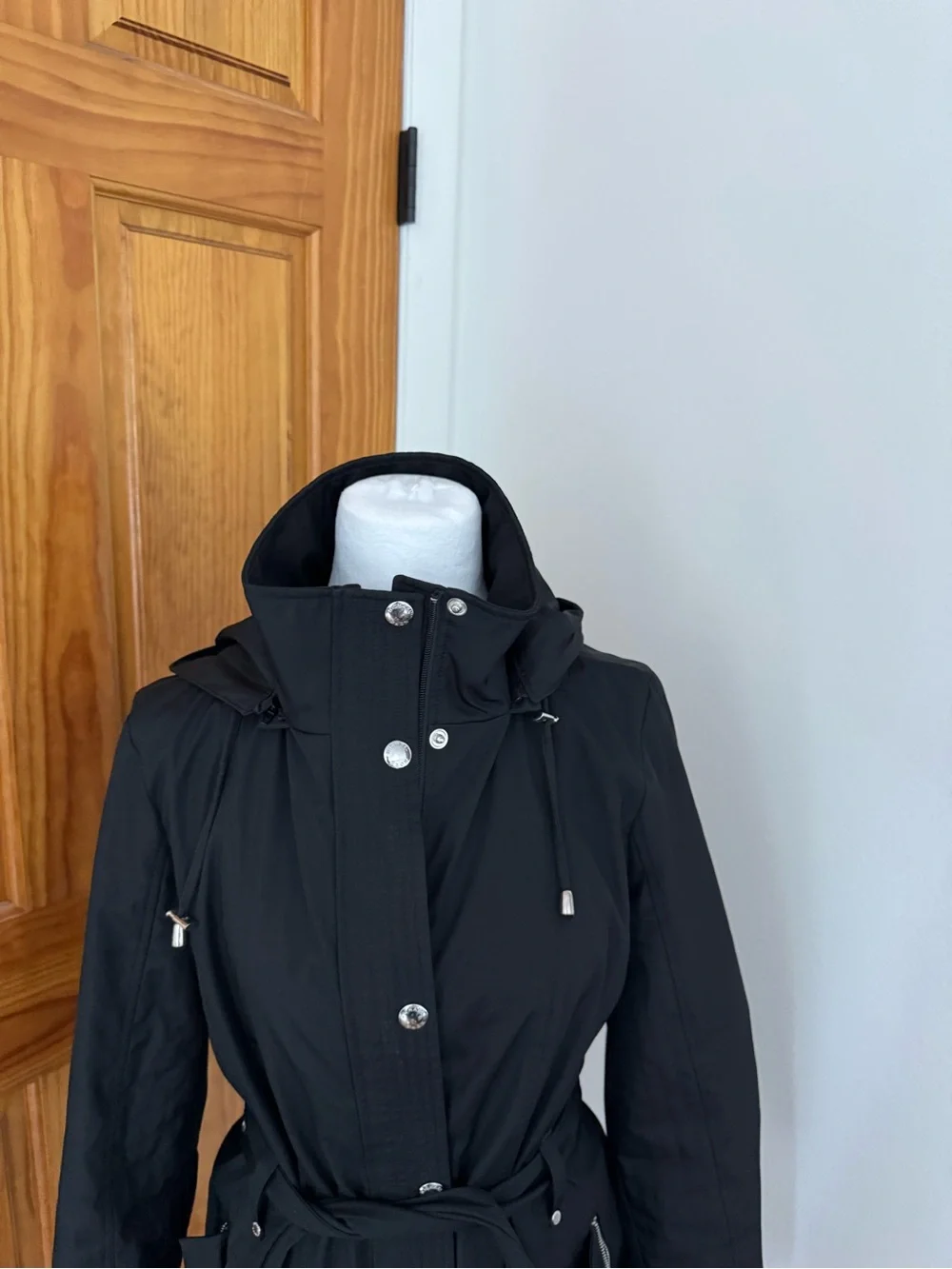 Michael Kors Black Women's Belted Hooded Rain Jacket